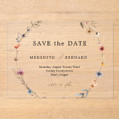 シンプルフローラカラフルウェディング日付の保存 アクリル招待状 (正面)