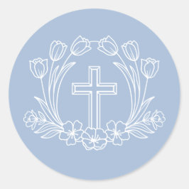 シンプルフローラクロスオンライトブルー ラウンドシール