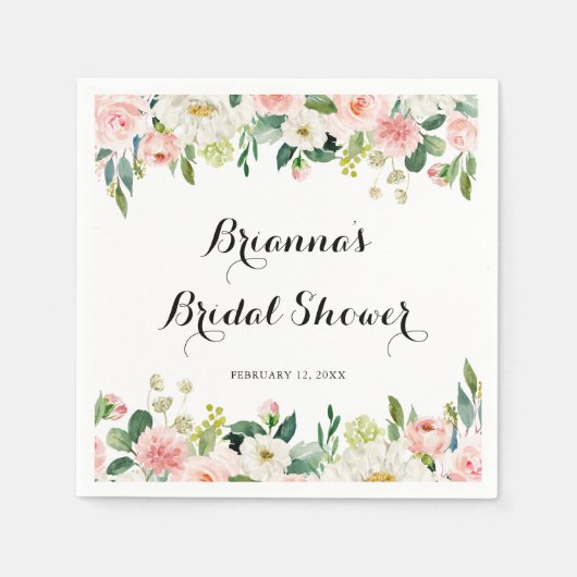 シンプルフローラグリーン書道ブライダルシャワー スタンダードカクテルナプキン (正面)