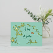 シンプルフローラグ淡い色のリーンと金ゴールドエイジドフォイル誕生日 箔シーズンポストカード (立ち正面)