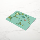 シンプルフローラグ淡い色のリーンと金ゴールドエイジドフォイル誕生日 箔シーズンポストカード (回転した状態)