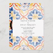 シンプルフローラサマースペインのタイル結婚ズ 招待状 (正面/裏面)