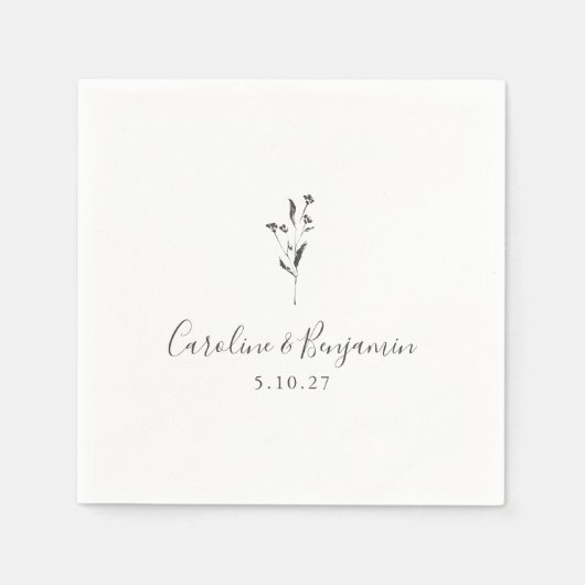 シンプルフローラスクリプト白ボホ結婚のカスタム スタンダードカクテルナプキン (正面)