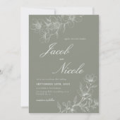 シンプルフローラスクリプトSage Greenの結婚 招待状 (正面)