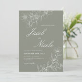 シンプルフローラスクリプトSage Greenの結婚 招待状 (スタンド正面)