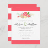 シンプルフローラストライプ結婚式招待状/サンゴ 招待状 (正面/裏面)