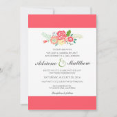 シンプルフローラストライプ結婚式招待状/サンゴ 招待状 (正面)