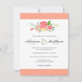 シンプルフローラストライプ結婚式招待状/ピーチ 招待状