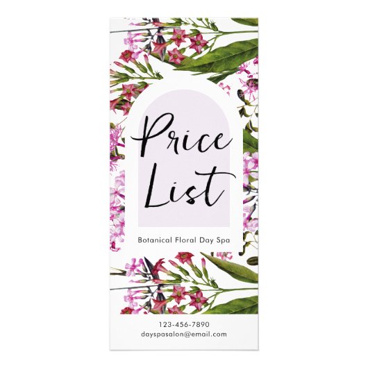 シンプルフローラスパおよびサロン価格表 ラックカード (正面)