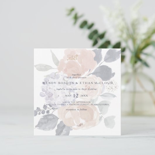 シンプルフローラス素朴クエア結婚式招待状 招待状 (スタンド正面)