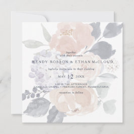 シンプルフローラス素朴クエア結婚式招待状 招待状