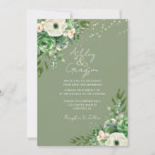 シンプルフローラセージ結婚グリーン 招待状 (正面)