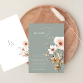 シンプルフローラセージ緑ピンクワイルドフラワー結婚ズ 招待状