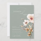 シンプルフローラセージ緑ピンクワイルドフラワー結婚ズ 招待状 (正面)