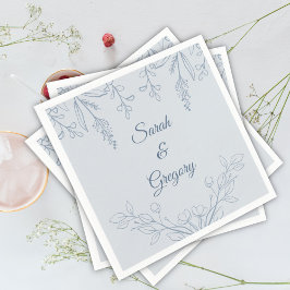 シンプルフローラダスティブルー結婚ズ スタンダードカクテルナプキン