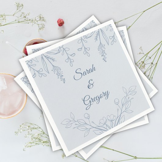 シンプルフローラダスティブルー結婚ズ スタンダードカクテルナプキン