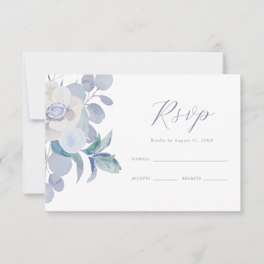 シンプルフローラダスティブルー結婚式RSVP 出欠カード (正面)