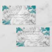 シンプルフローラティール（緑がかった色）とシルバーモダンスクリプト 名刺 (正面/裏面)