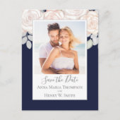 シンプルフローラネイビエレガントーブルー赤面ローズブーケ ポストカード (正面)