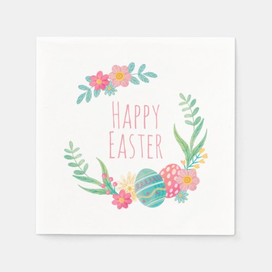 シンプルフローラハッピーイースター | 紙ナプキン スタンダードカクテルナプキン (正面)