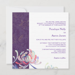 シンプルフローラパープル結婚ズ 招待状