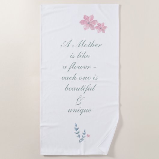 シンプルフローラビューティフルマザー引用文 ビーチタオル (正面)