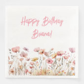シンプルフローラピンクバースデーパーティーナプキンス (正面)