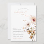 シンプルフローラピンクワイルドフラワーベージュ結婚ズ 招待状 (正面)
