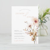 シンプルフローラピンクワイルドフラワーベージュ結婚ズ 招待状 (スタンド正面)