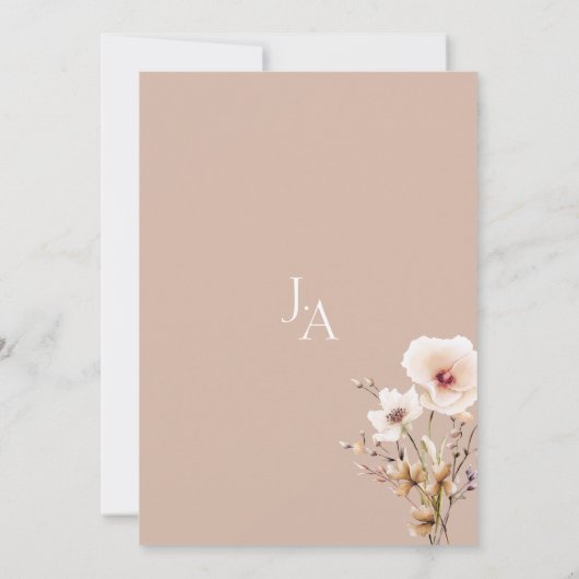 シンプルフローラピンクワイルドフラワーベージュ結婚ズ 招待状 (裏面)