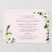 シンプルフローラピンク白結婚い 招待状 (正面/裏面)