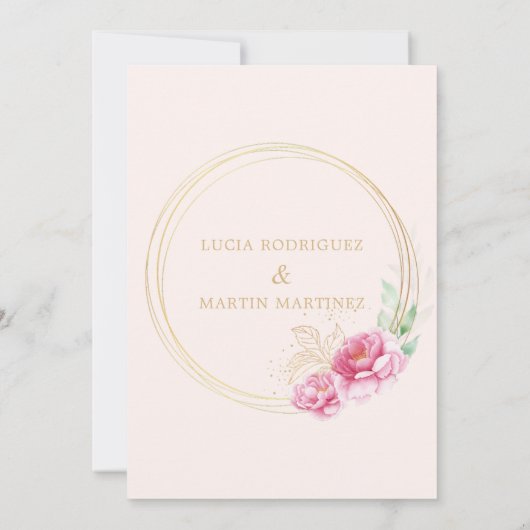 シンプルフローラピンク金ゴールドヌエストラボダ 招待状 (裏面)