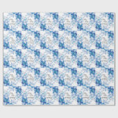 シンプルフローラブルーのミスター・アンド・ミセス結婚ズ ラッピングペーパー (フラット)