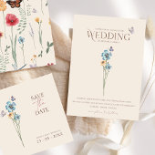 シンプルフローラブルーワイルドフラワーチョイス結婚ズ 招待状