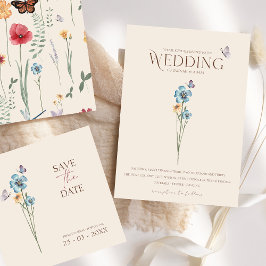 シンプルフローラブルーワイルドフラワーチョイス結婚ズ 招待状