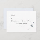 シンプルフローラブルーRSVPウェディングレセプションカード 出欠カード (正面/裏面)