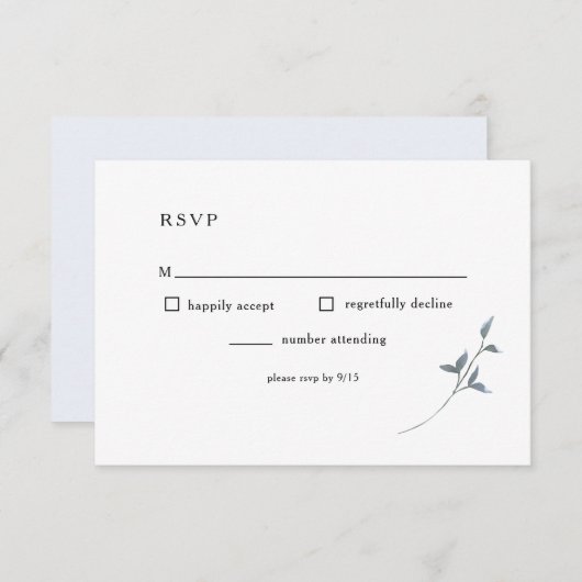 シンプルフローラブルーRSVPウェディングレセプションカード 出欠カード (正面/裏面)