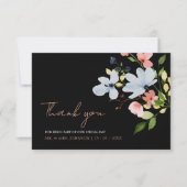 シンプルフローラボホブラック&ピンク結婚ズ サンキューカード (正面)