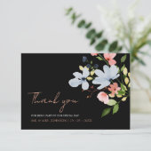 シンプルフローラボホブラック&ピンク結婚ズ サンキューカード (スタンド正面)
