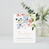 シンプルフローラボホブルーとピンク結婚ズ サンキューカード (スタンド正面)