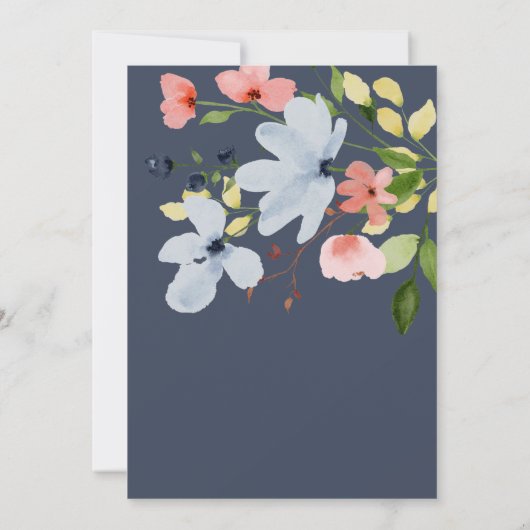 シンプルフローラボホブルーとピンク結婚ズ セーブザデート (裏面)