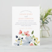シンプルフローラボホブルーとピンク結婚ズ 招待状 (スタンド正面)