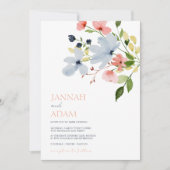 シンプルフローラボホブルーとピンク結婚ズ 招待状 (正面)