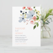 シンプルフローラボホブルーとピンク結婚ズ 招待状 (スタンド正面)