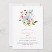 シンプルフローラボホブルーとピンク結婚ズ 招待状 (正面)