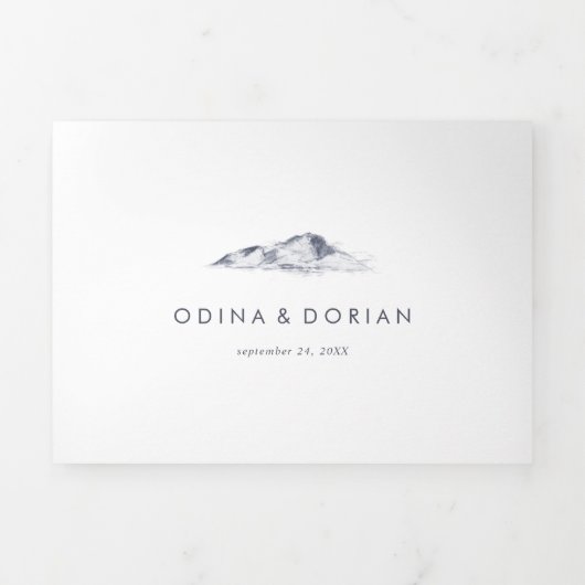 シンプルフローラマウンテン結婚の写真をすべて1つ 三つ折り招待状 (カバー)