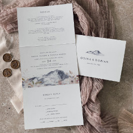 シンプルフローラマウンテン結婚の写真をすべて1つ 三つ折り招待状