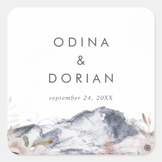 シンプルフローラマウン結婚テンの封筒用シール スクエアシール (正面)