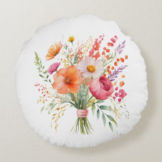 シンプルフローラミニマル愛が枕の周りに成長 ラウンドクッション (裏面)