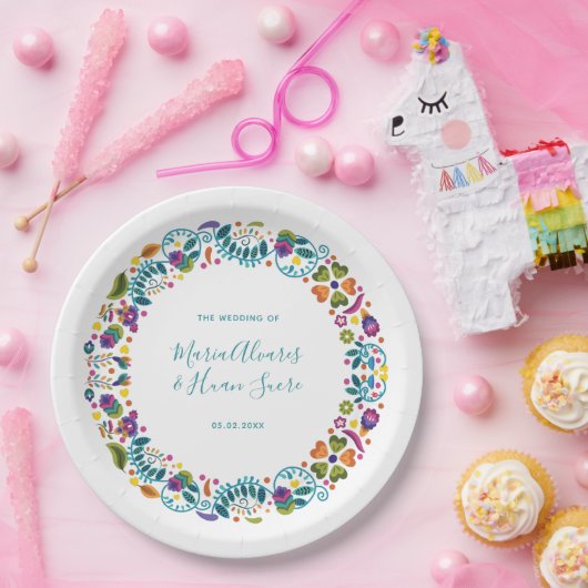 シンプルフローラメ結婚キシコパーソナライズされたン ペーパープレート (パーティー)